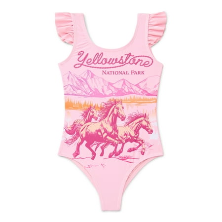 National Parks Girls Yellowstone Horse One Piece Swimsuit, Sizes 4-12