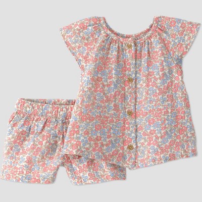 Little Planet by Carter's Baby Girls' Organic 2pc Floral Woven Set - White/Blue/Pink 6M