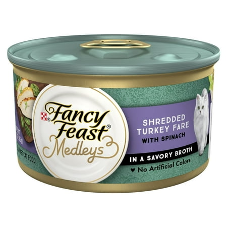 Purina Fancy Feast Medleys Shredded Turkey Fare with Spinach Wet Cat Food, 3 oz Can