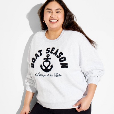 Women's Crewneck Boat Season Graphic Pullover Sweatshirt - Heather Gray 3X