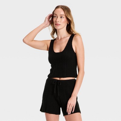Women's Crochet Like Sweater Tank Top - A New Day™ Black M