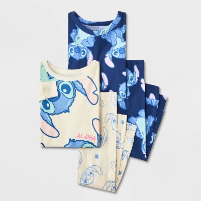 Toddler 4pc Lilo & Stitch Cotton Long Sleeve Pajama Set - Blue/White 4T
