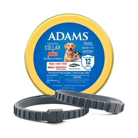 ADAMS Flea & Tick Collar Plus for Dogs & Puppies, 2 Pack, 12 Month Protection, Adjustable One Size, Kills Fleas, Ticks & Repels Mosquitoes, Excluding California