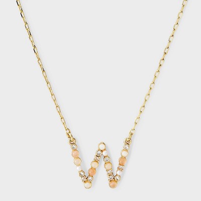 14k Gold Dipped Opal Pearl & Cubic Zirconia Letter "W" Initial Necklace - A New Day™ Gold