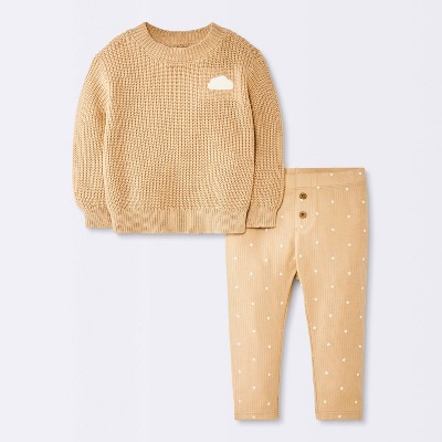 Baby Boys' 2pc Cloud Sweater Top and Modal Ribbed Leggings Set - Cloud Island™ Brown 0-3M