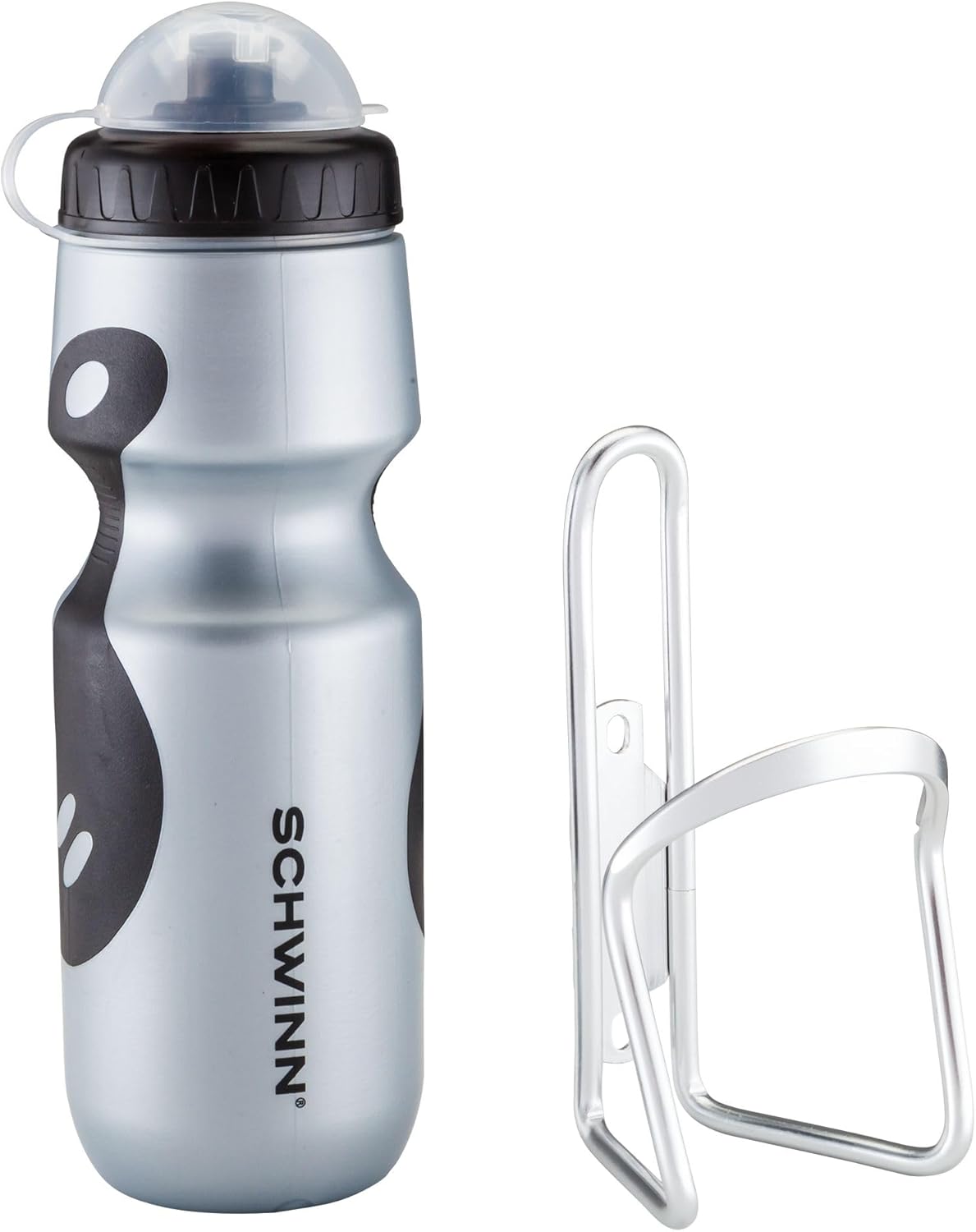 Schwinn Sport Water Bottle with Holder for Bicycle, 23 oz, BPA-Free, No-Slip Grip, Dust Cap Lid, Cage Easily Mounts to Bike, Bike Water Bottle Holder Combo