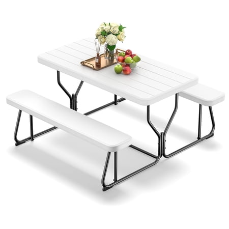 Biotree Outdoor Picnic Table with Bench Set for BBQ, Camping, Patio, White