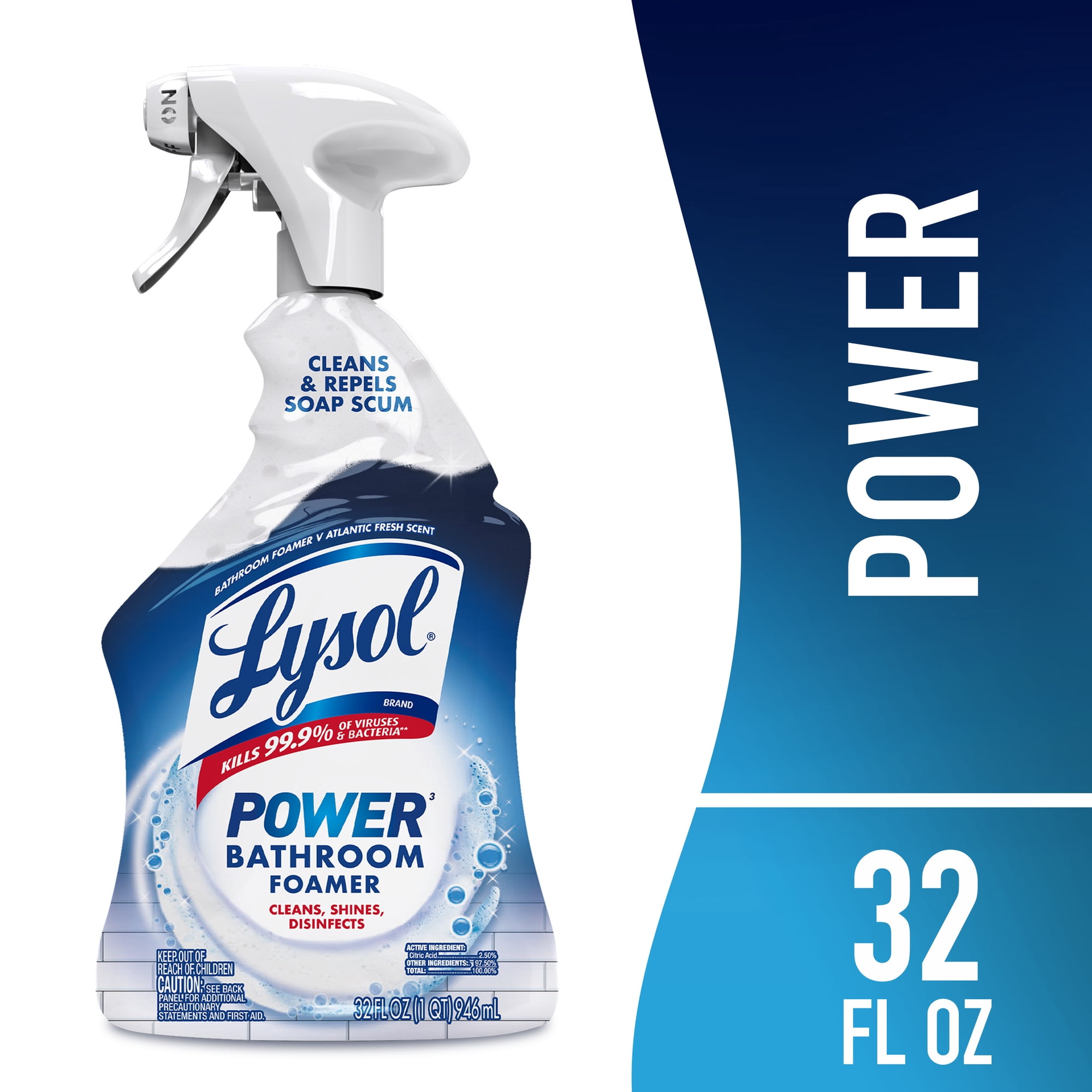 Lysol Power Foaming Bathroom Cleaner, Multipurpose Cleaner & Disinfectant Spray, Household Cleaning Supplies, for Bathtub, Tile, Sink & Shower, Zero Bleach, 32 fl oz
