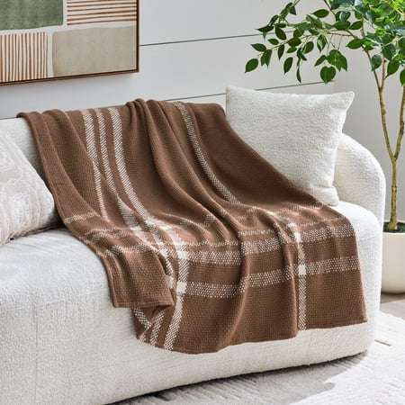 Better Homes & Gardens Brown Wool Woven Basketweave Throw, 50x72"