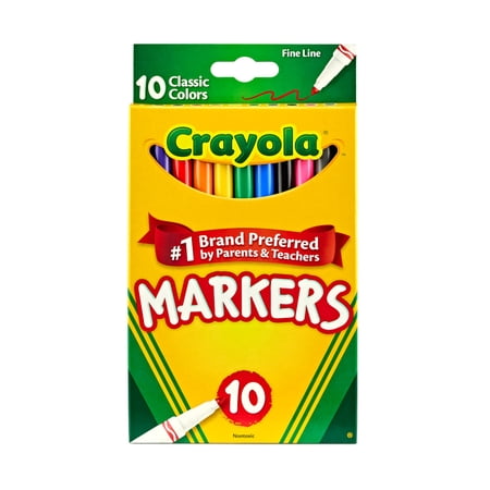 Crayola Fine Line Markers, Classic Colors, 10 Count, Back to School Supplies for Kids and Teachers, Classroom Essentials, Gifts, 3+