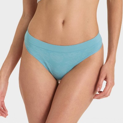 Women's Floral Print Seamless Thong Underwear - Auden™ Turquoise Blue L