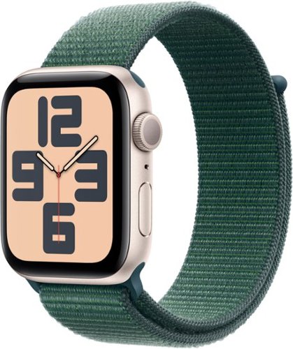Geek Squad Certified Refurbished Apple Watch SE 2nd Generation (GPS) 44mm Aluminum Case with Lake Green Sport Loop - Starlight - (2024)