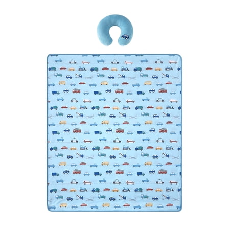 Little Nest Cars Toddler Neck Pillow and Blanket, 2-Piece Set, 40"x50"