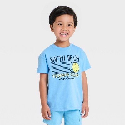 Toddler Boys' Scavenger Hunt Miami Tennis Club Oversized T-Shirt - Turquoise Blue 3T