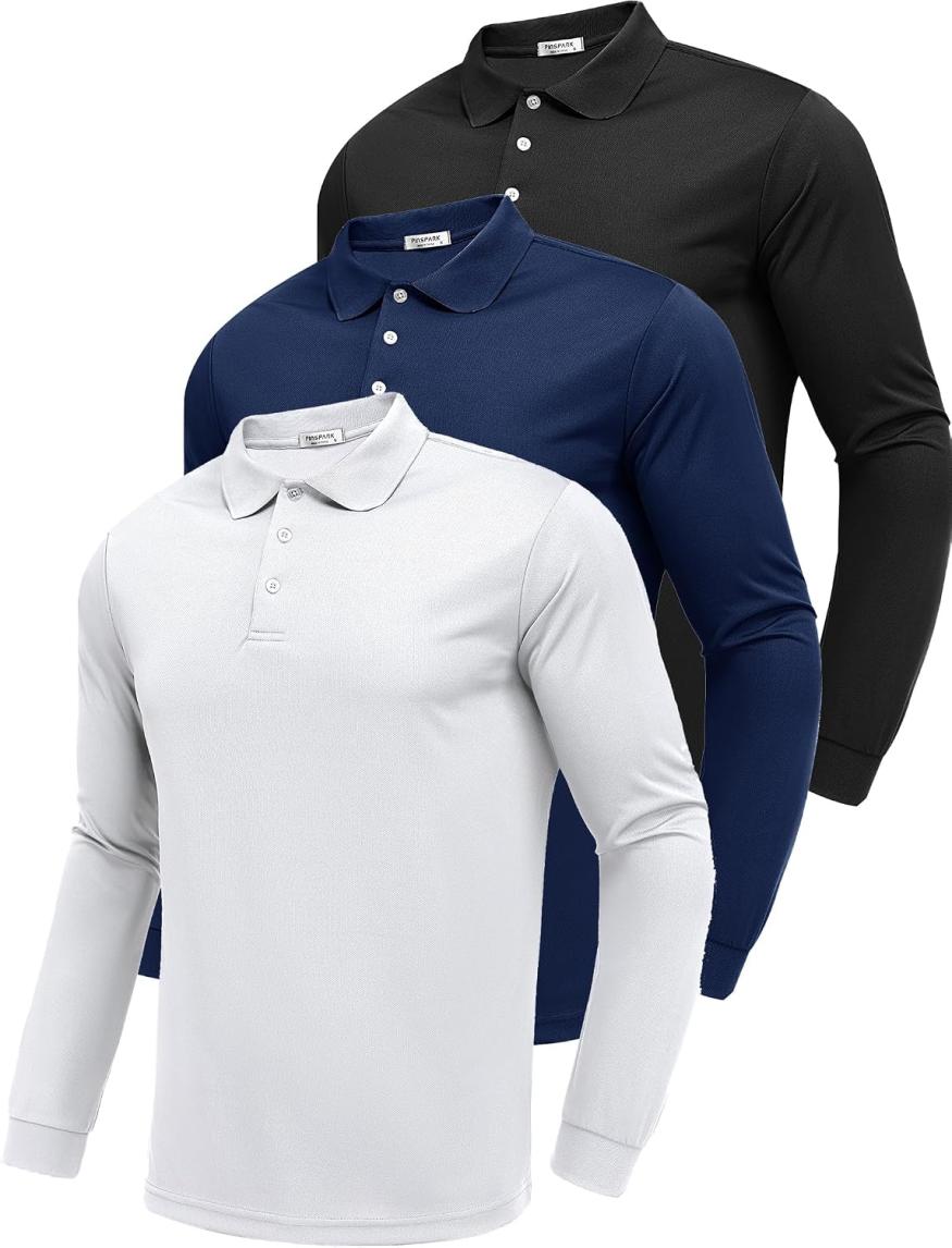 3-Pack PINSPARK Men's Long Sleeve Golf Polo Shirts Amazon
