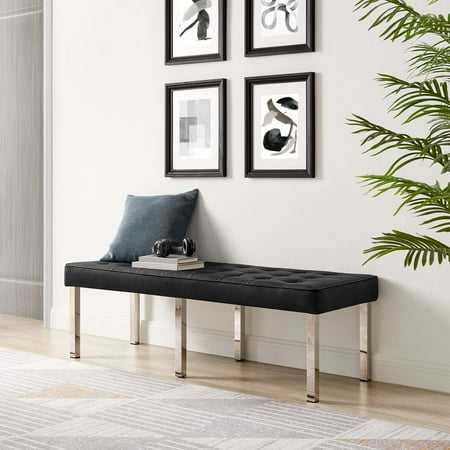 Modway Loft Tufted Vegan Leather Bench in Silver Black
