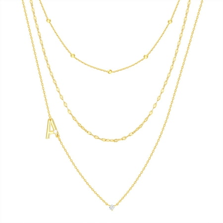 Believe by Brilliance A Triple Chain Initial Necklace Set in 14KT Gold Flash Plated Brass
