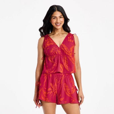 Women's Beachy Keen V-Neck Tie Top - A New Day™ Pink/Orange M