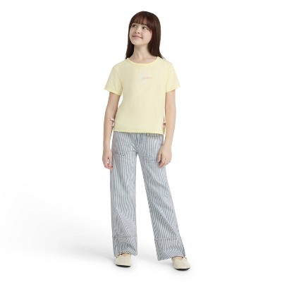 Levi's® Girls' Striped Cuffed Wide Leg Jeans - Light Wash 7