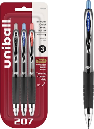 Uni-Ball 207 Medium Point Retractable Gel Pen Assorted 3-Pack