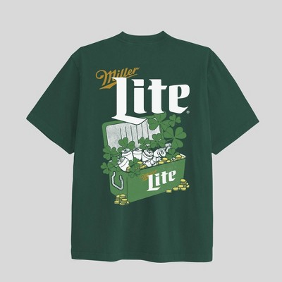Men's Miller Lite St. Patrick's Day Cooler Short Sleeve Graphic T-Shirt - Dark Green L