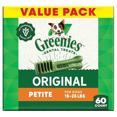 Greenies Original Flavor Adult Natural Dental Dog Treats Petite Size, 36 oz Pack (60 Count)