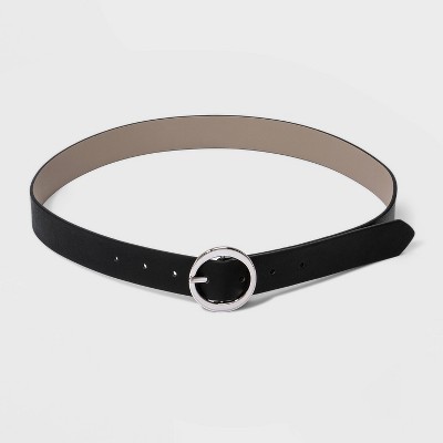 Women's Oval Tapered Center Bar Reversible Belt - A New Day™ Black/Gray L: Solid Buckle