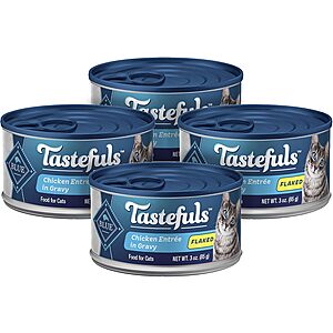 4-Pk 3-Oz Blue Buffalo Tastefuls Flaked Wet Cat Food (Chicken in Gravy Entrée) $3.35 w/ S&S