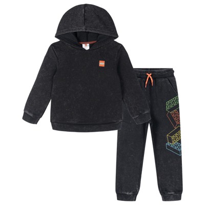 LEGO Toddler Boys' Graphic Pullover Hooded Sweatshirt and Joggers Outfit Mineral Wash Black 3T
