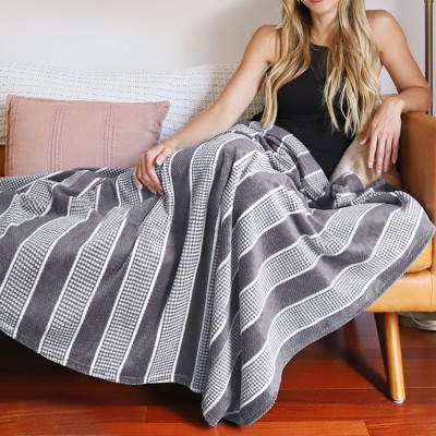 Tirrinia Striped Reversible Fleece Throw Blanket, Super Soft Comfy Throws for Bed Couch Sofa Decorative All Season, 50x60 Inches