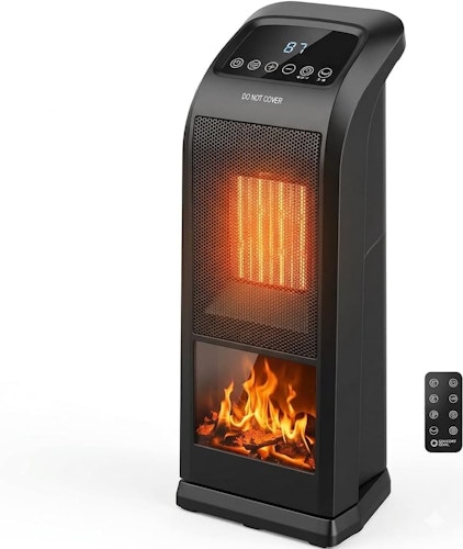 Comfort Zone 18" 1500W Oscillating Tower Space Heater with 3D Flame