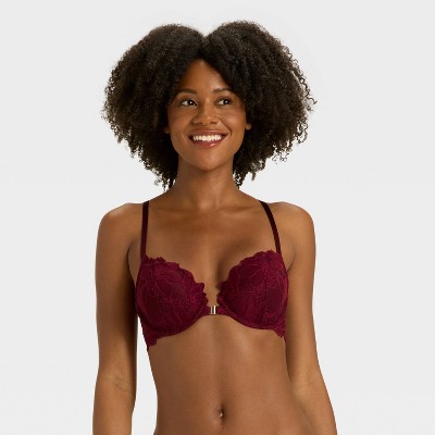 Women's Lace Front-Close Push-Up Plunge Bra - Auden™ Berry Red 36DD