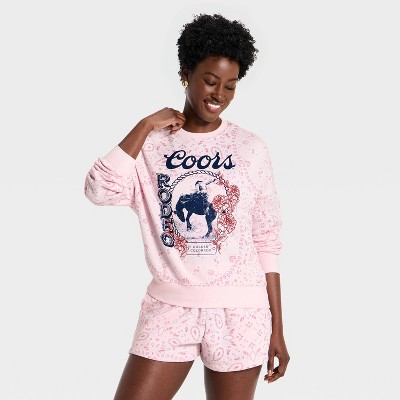 Women's Crewneck Coors Paisley Fleece Graphic Pullover Sweatshirt - Light Pink S