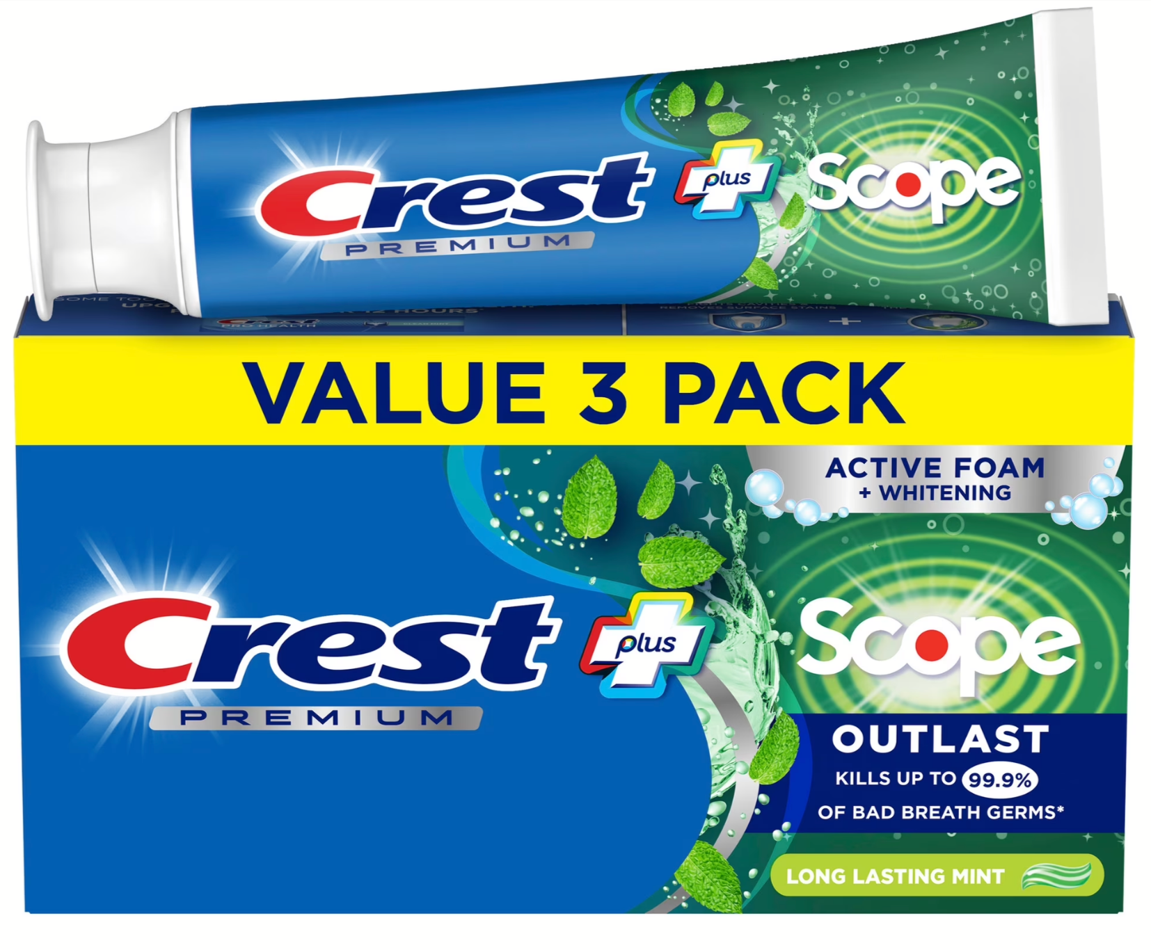 3-Pack 5.2oz Crest Premium Plus Scope Outlast Toothpaste + $3 Walmart Cash Walmart