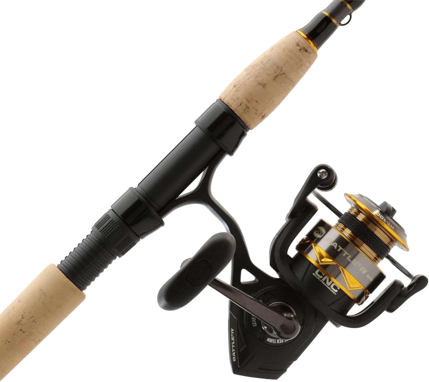 Penn 6'6" Battle IV Spinning Fishing Rod and Reel Combo Kit, 2000 Reel, CNC Gear Technology, Full Metal Body and Sideplate, HT-100 Drag System