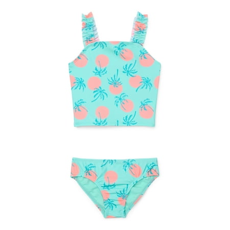 Wonder Nation Baby and Toddler Girls Ruffle Tankini Swim Set, 2-Piece, Sizes 12M-5T