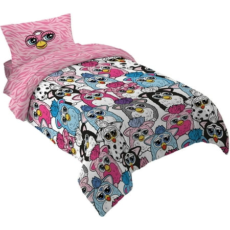 Furby Furry Furry Kids Twin Bed in a Bag, 4Pc Bedding Set, Comforter and Sheets