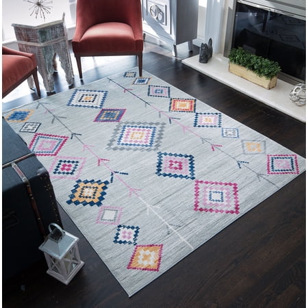 Soleil BR15B Native Grey Tribal Moroccan Light Gray Area Rug, 8'9"x12'