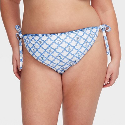 Women's Geo Trellis/Floral Vines Reversible Side-Tie Bikini Bottoms Blue - Roller Rabbit x Target X