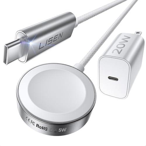 LISEN 5W 3.3-foot Magnetic Apple Watch Charger w/ 20W USB-C Wall Adapter Amazon