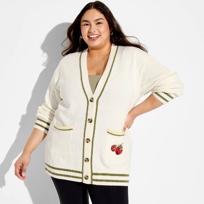 Women's Tomato Graphic Cardigan Sweater - Cream 3X