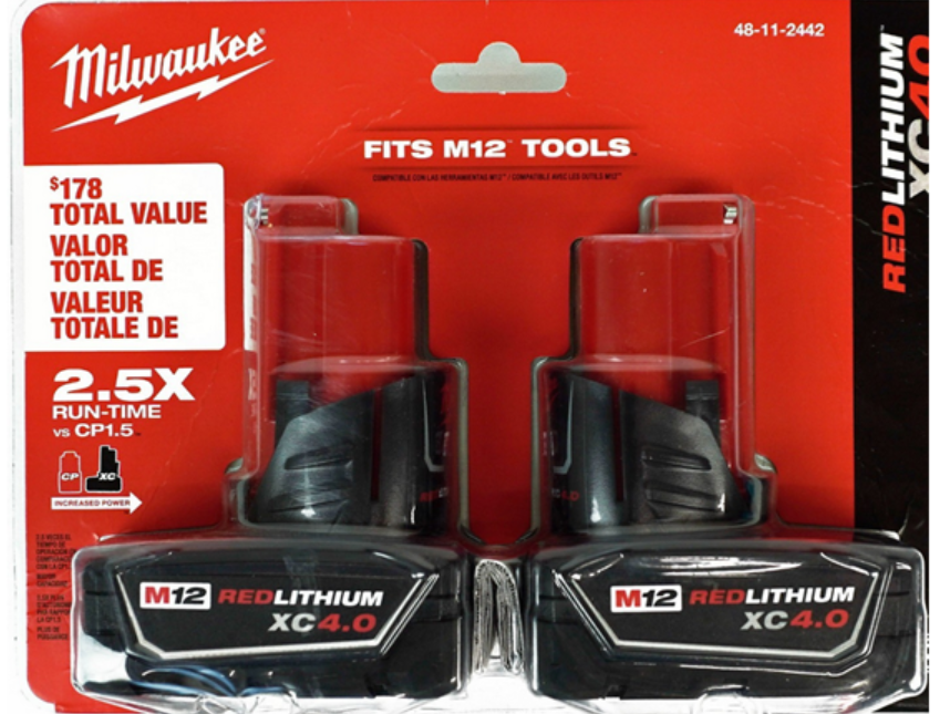 2-Pack Milwaukee M12 12V Lithium-Ion XC Extended Capacity 4.0 Ah Battery Pack Tools.woot!