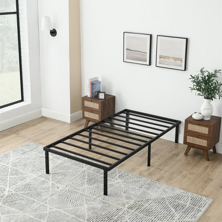 Mainstays Twin 14" Heavy Duty Steel Slat Platform Bed Frame with Storage Space Under Frame, No Box Spring Required, Black