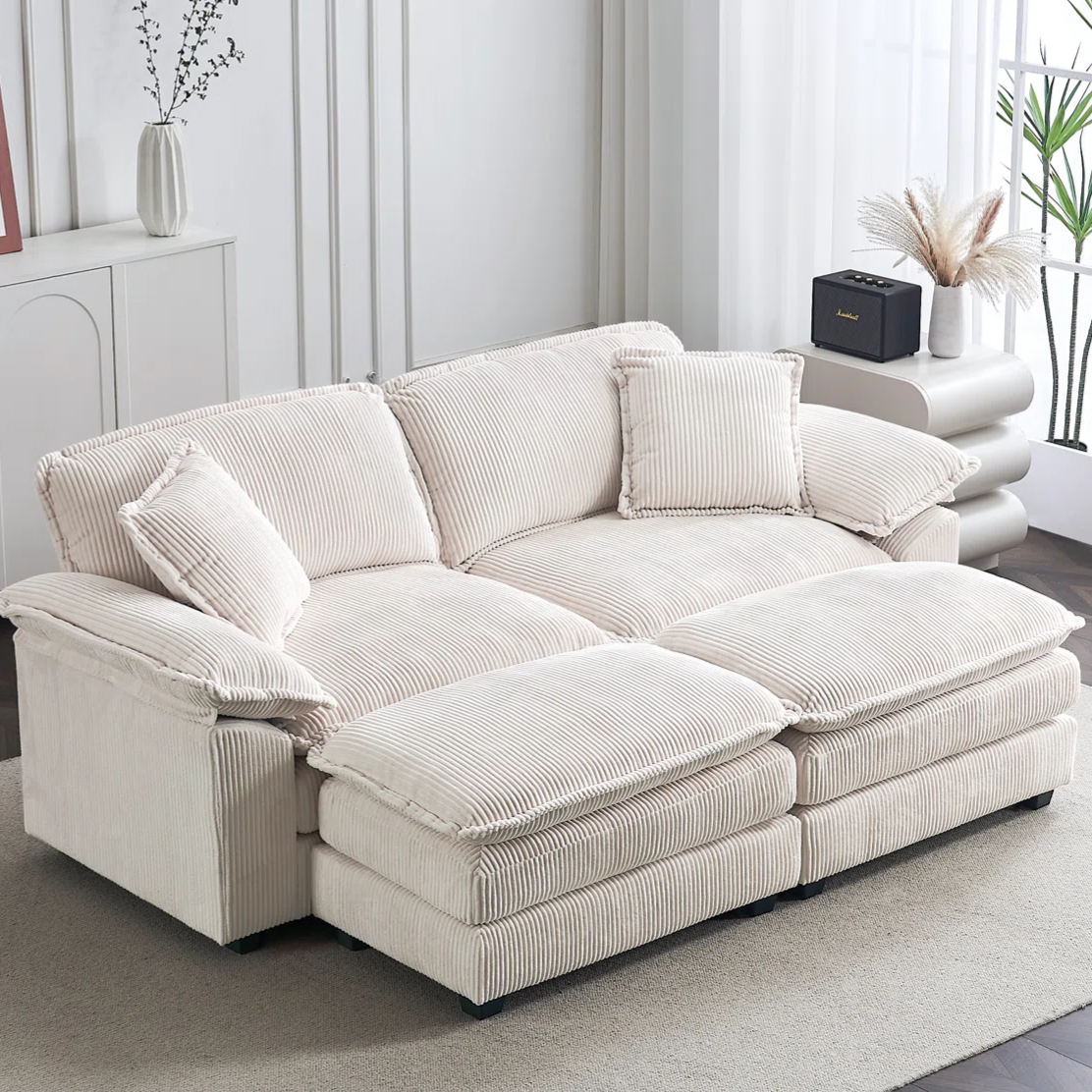 Corduroy Cloud Sofa with Ottomans $440