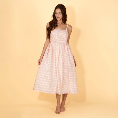 Solid & Striped Women's Gingham Elasticated Bodice Midi Cover Up Dress - Red/White M