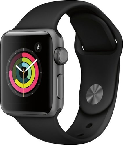 Geek Squad Certified Refurbished Apple Watch Series 3 (GPS) 38mm Space Gray Aluminum Case with Black Sport Band - Space Gray Aluminum - (2017)