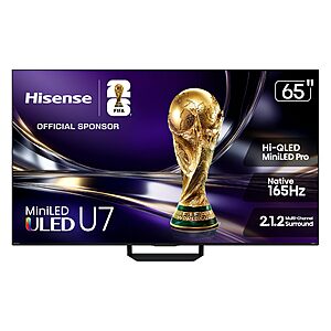 65" Hisense 65U7SG 4K 165Hz MiniLED QLED HDR Smart Google TV (2026) $850 or less + Free S&H