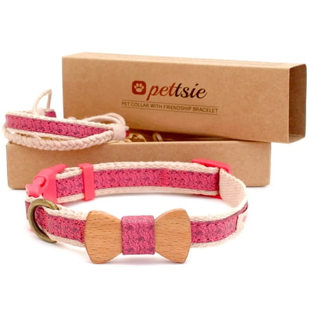 Pettsie Pink Matching Dog Collar Bow Tie and Owner Friendship Bracelet in Earth-Friendly Gift Box