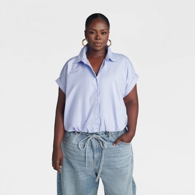 KBB by KAHLANA Women's 'The Cropped Bubble Shirt' - Blue 1X