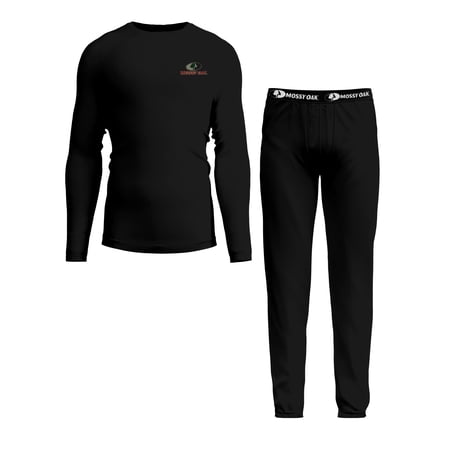 Mossy Oak Men’s Base Layers Set Compression Pants & Shirt Thermal Wear for Men, Black Small